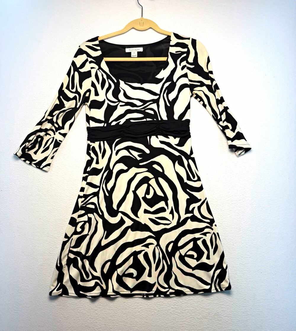 White House Black Market Women S Black White Silk Y2K short Dress party feminine